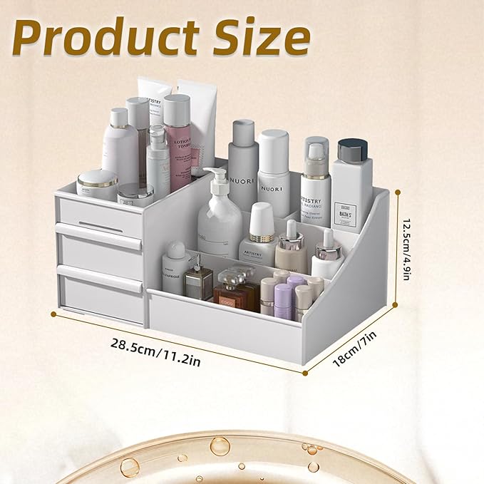 Men Cologne Organizer, Perfume Stand Tray, Countertop Organizer With Drawers for Cologne, Deodorant, Beard, Shaving Lotion, Perfume & Skincare - Perfect for Bathroom & Bedroom Storage (White)