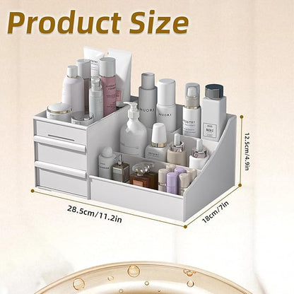 Men Cologne Organizer, Perfume Stand Tray, Countertop Organizer With Drawers for Cologne, Deodorant, Beard, Shaving Lotion, Perfume & Skincare - Perfect for Bathroom & Bedroom Storage (White)