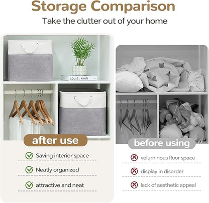 13 x 13 Inch Cube Storage Bins, 6 Pack Fabric Storage Basket with Handles, Foldable Boxes Organizer for Shelf Baskets for Home, Clothes (White/Grey)