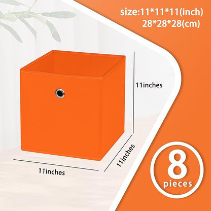Foldable Storage Cubes Bins ,11 Inch Cloth Storage Cube Fabric Storage Box Cubes Organizer Baskets with Dual Handles for Home Organizer Set of 8 (Orange)