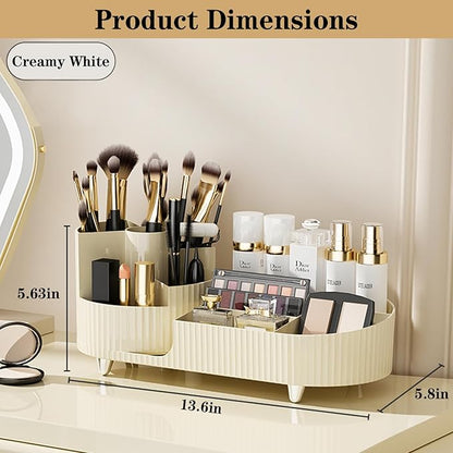 Rotating Makeup Organizer for Vanity with Brush Holder, Cosmetic Makeup Storage Organizer, Large Spinning Makeup Skincare Organizer, Countertop Makeup Perfume Organizer, Lotions Display Case Ivory