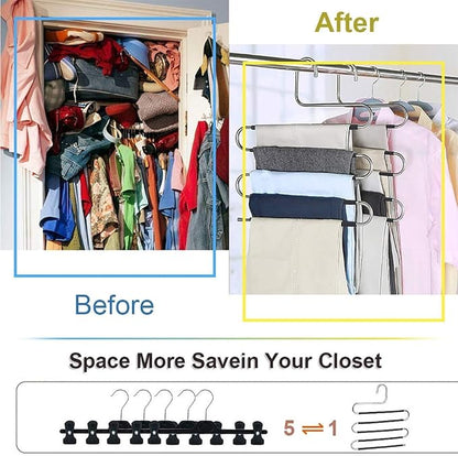 devesanter Hangers Space Save Non-Slip 6 Pack S-Shape Clothes Hangers Stainless Steel Closet Storage Organizer for Pants Jeans Scarf Trousers Hanging Black