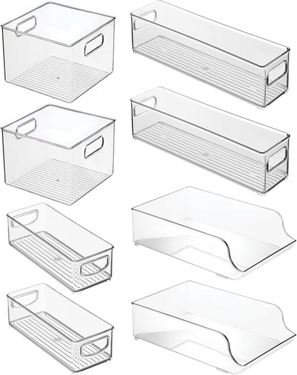 iDesign Fridge Storage Bin Set - Includes Bins with Handles and Water Bottle Holder, Set of 8, Clear