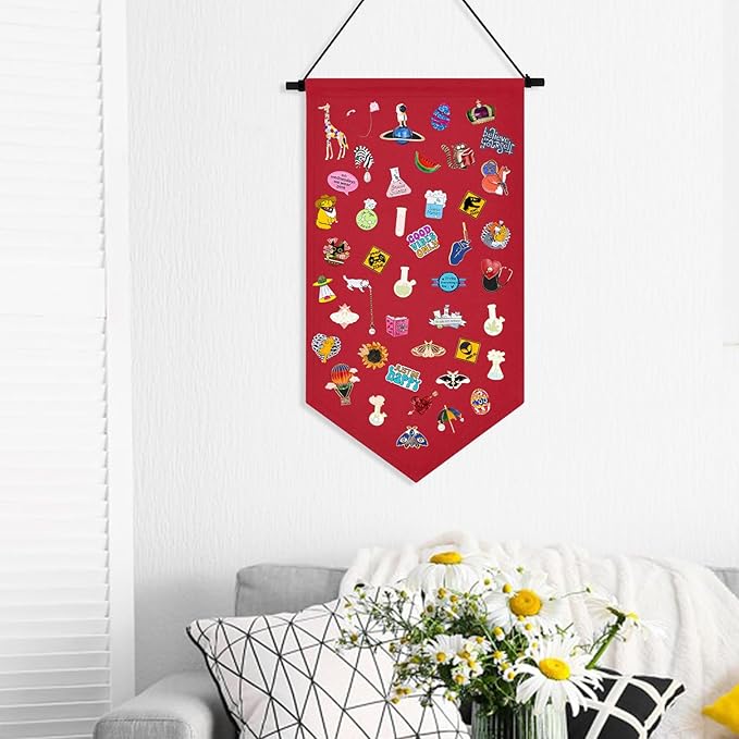 Winmany Wall Hanging Brooch Jewelry Storage Case Canvas Display Stand Enamel Pin Display Banner Holder Earrings Necklace Glitter Pin Collection Organizer (Red)