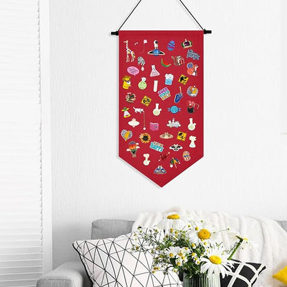 Winmany Wall Hanging Brooch Jewelry Storage Case Canvas Display Stand Enamel Pin Display Banner Holder Earrings Necklace Glitter Pin Collection Organizer (Red)
