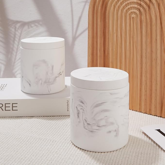 Qtip Holder Dispenser with Lid, Diatomaceous Earth Bathroom Canister for Cotton Swabs Balls Pads, Vanity Organizer Jar, Non-Slip Base