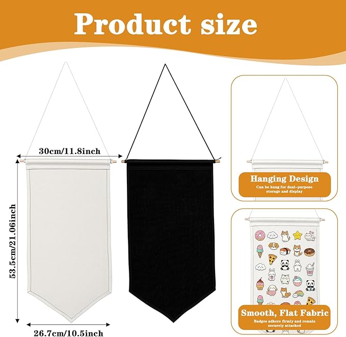 CIATBYYJ 2Pcs Pin Wall Display Banners, Wall Hanging Brooch Jewelry Storage Case, Enamel Pin Display Banner Holder for Badges,Buttons,Pins,Patches (Black White)