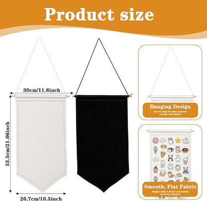CIATBYYJ 2Pcs Pin Wall Display Banners, Wall Hanging Brooch Jewelry Storage Case, Enamel Pin Display Banner Holder for Badges,Buttons,Pins,Patches (Black White)