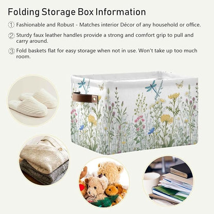 Colorful Herbs And Flowers Storage Baskets,Decorative Collapsible Rectangular Canvas Fabric Storage Bin for Home