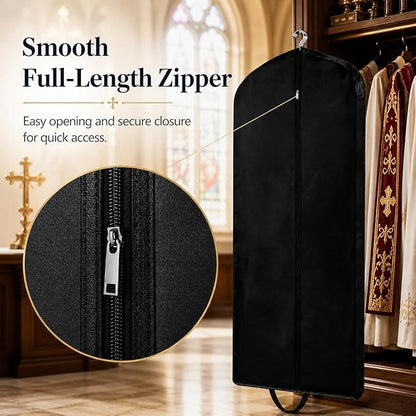 Clergy Robe Garment Bag, Black Vestment Cover for Hanging Clothes, Deacon Preacher Travel Storage Bag (Black, 60 Inch)