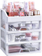 Makeup Organizer with 3 Drawers, Bathroom Vanity Countertop Storage for Cosmetics, Brushes, Lotion, Nail Lipstick and Jewelry (White)