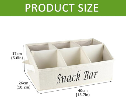 Snack Organizer for Countertop, Trapezoid Fabric Snack Bin with Side Handles, 6 Compartment Snack Basket Container, Lightweight Snack Bar Station Organizer, Kitchen Pantry Storage-Beige