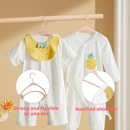 ManGotree 11" Baby Velvet Hangers, Non-Slip Kids Coat Hangers with 360° Swivel Hook, Ultra-Thin Felt Children's Hanger for Infant & Toddler Clothes, 66 Pack (Light Pink)