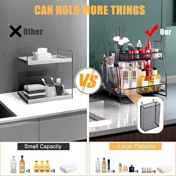 Bathroom Organizer with Basket, 2-Tier Bathroom Tray for Countertop Storage Shelf, Bathroom Counter Organizer, Vanity Organizer and Storage Kitchen Counter Organizers Spice Rack