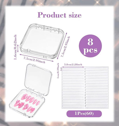 8Pcs Press On Nail Cases, Press On Nails Packaging Transparent Nails Storage Box for Manicurist & Enthusiasts, Includes 60Pcs Double Sided Adhesive Tape Organizing Lightweight