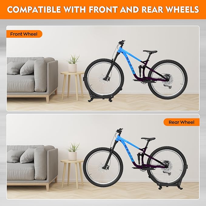 ALIXUEQIN Bike Stand Floor, Portable Bike Storage for Garage - Fit for 24"-29" Bikes, Tire Width up to 3.5", Road & Mountain Bicycle Stand, Front and Rear Wheel Parking Rack - Black