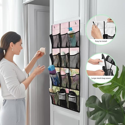 Door Hanging Organizer, Spring Tulip Bunny Over the Door Shoe Rack 12-Pocket Heavy Duty Space Saving Door Hanging Storage Bag for Bathroom Bedroom Small Spaces Easter Gifts