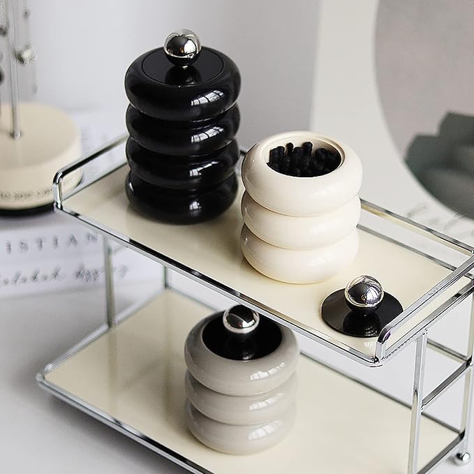 TOPINCN Qtip Holder, Nordic Qtip Holder Dispenser Doughnut Shape Makeup Storage Box with Lid for Cotton Swab Storage (Milky White 3 Layers)