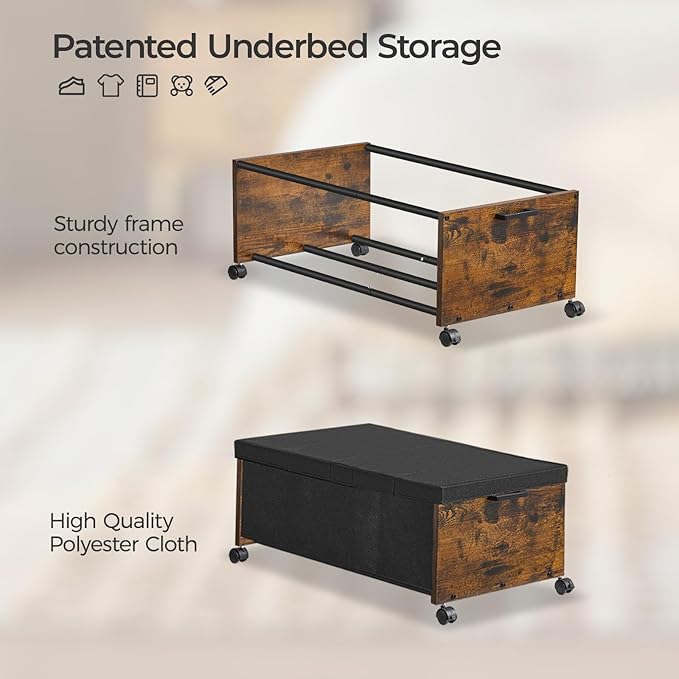 FOUCSSOMEI Under Bed Storage with Wheels,Under Bed Drawers Heavy Duty, 2 Packs, Wooden Under Bed Storage Containers Organizer, Metal Frame, Patented Design