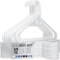 NEATERIZE Thick Heavy Duty Hangers - White Plastic Clothes Hangers 12 Pack - Great for Coat Hanger, Jackets Jeans & Suit Hanger for Closet - New Apartment Essentials Percheros Ganchos para Colgar Ropa