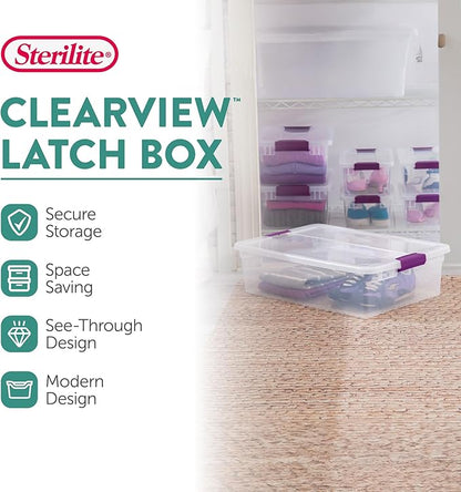 Sterilite 6-Pack 32 Quart ClearView Latch Box, Stackable Organizer Bins with Latching Lids - Clear Plastic Organization Containers for Closet, Bedroom, Shelving Units and Everyday Home Storage