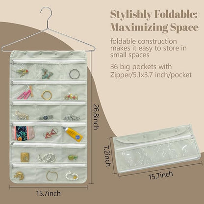 Bloss Hanging Jewelry Organizer and Storage Travel with Zipper, Travel Jewelry Organizer, Earring Travel Storage Holder with 36 Pockets, Travel Jewelry Holder for Suitcase,Closet,Foldable Roll Case