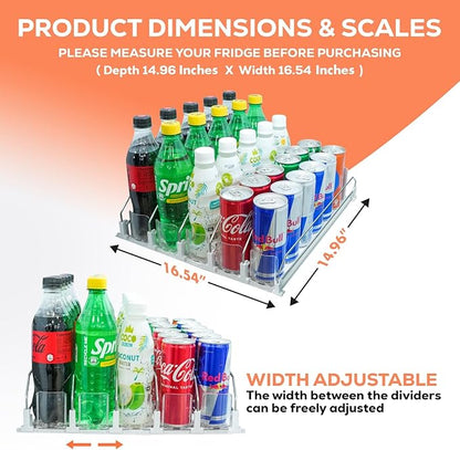 Upgraded Premium Drink Organizer for Fridge. Ultra Space Saving Drink Dispenser for Refrigerator with Larger Stopper Height and Automatic Pusher with Locking Feature. Holds 25 Cans (5 Rows, White)