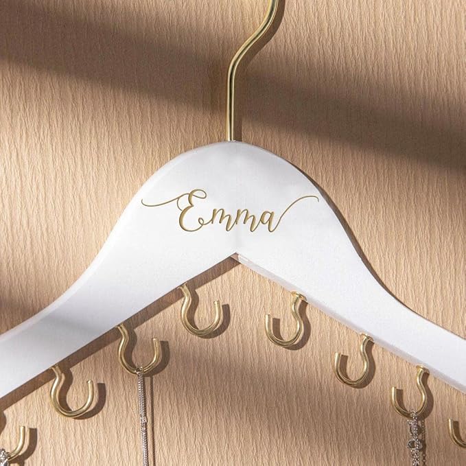 NICEDREAM Custom Name Necklace Holder Jewelry Hanger Bracelet Holder with 16 Hooks Personalized Name Necklace Organizer Wooden Hanging Jewelry Holder Gift for Her Women Girls Mom (Black)