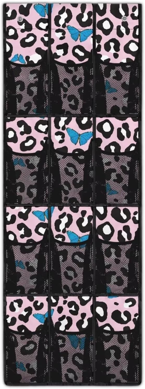 Pink Over The Door Shoe Organizer Mesh Pockets Spot Door Hanging Shoe Organizer for Dorm Room 12 Pockets Wall Hanging Storage