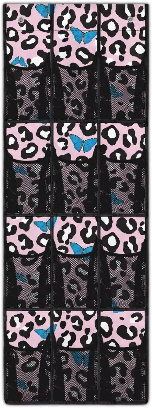 Pink Over The Door Shoe Organizer Mesh Pockets Spot Door Hanging Shoe Organizer for Dorm Room 12 Pockets Wall Hanging Storage