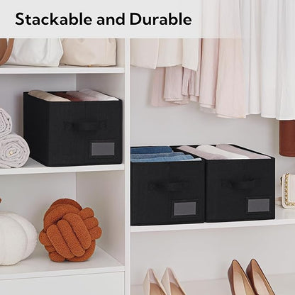 GRANNY SAYS Closet Storage Bins, Fabric Storage Baskets for Clothes, Collapsible Storage Boxes with Handles, Black, Medium, 3-Pack