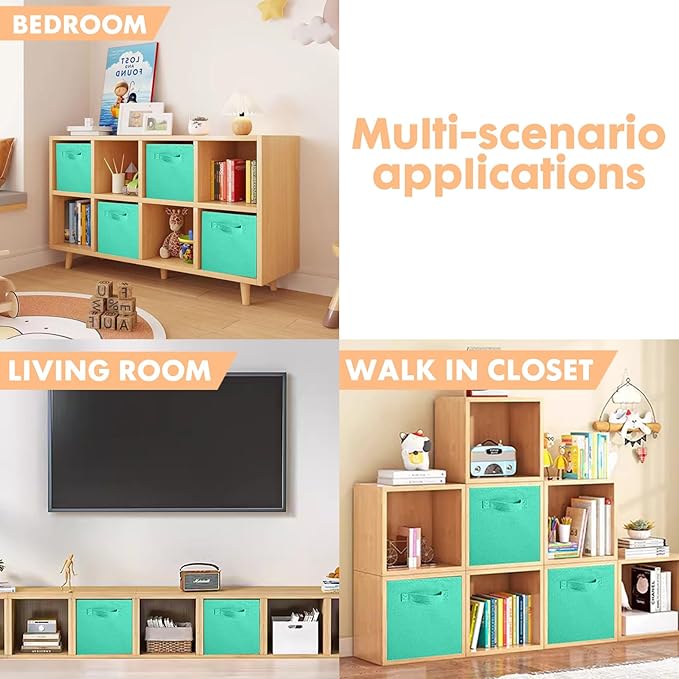 ShellKingdom Storage Bins, Foldable Fabric Storage Cubes And Cloth Organizer Drawer For Closet And Toys, 13 X 13 X 13 INCH, 6 Pack (Mint Green)