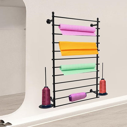 Ribbon Storage Organizer, Wall Mounted Ribbon Organizer, 12-Tier Metal Gift Wrapping Paper Rack, Spool Tie Scarf Hijab Belt Towel Hanger, for Home, Craft Room, Flower Shop, Black, 31.5in Wide