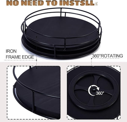 [ 2 Pack ] 9" & 10" Black Wood Lazy Susan Organizers with Steel Sides, Lazy Susan Turntable for Cabinet, Kitchen Turntable Storage for Table, Countertop, Pantry
