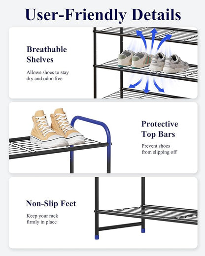 Kitsure Shoe Rack - Stainless Steel Shoe Organizer, Sturdy Shoe Rack for Closet and Front Door Entrance, Free Standing Shoe Shelf, Closet Organizers and Storage, 25.6" Wide - 3 Tier, Black