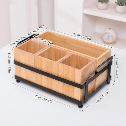 Silverware Caddy Wood Utensil Holder Paper Plate Dispenser Diningware storage box Cutlery Flatware Organizer Box for Spoons Forks Plates Napkins