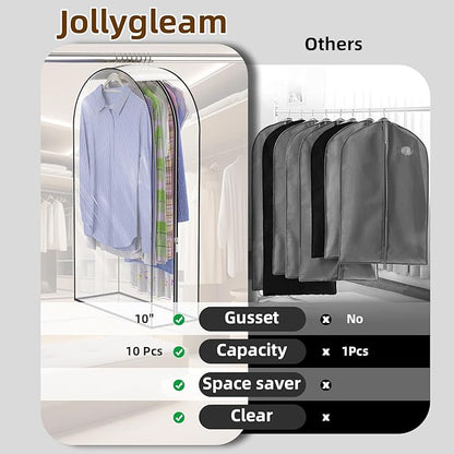 Upgraded Thickened Clear Garment Bags for Hanging Clothes 4 Packs, 10“ Gusseted and 40" Clothes Protectors for Hanging Clothes for Closet, Shirts, Coats, Dresses