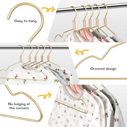 VWV Gold Aluminum Hangers, 20 Pack Baby Hangers，12.6 Inch Children Baby Hanger, Sturdy Metal Children Clothes Hangers for Wardrobe, Space-Saving Toddler Hanger