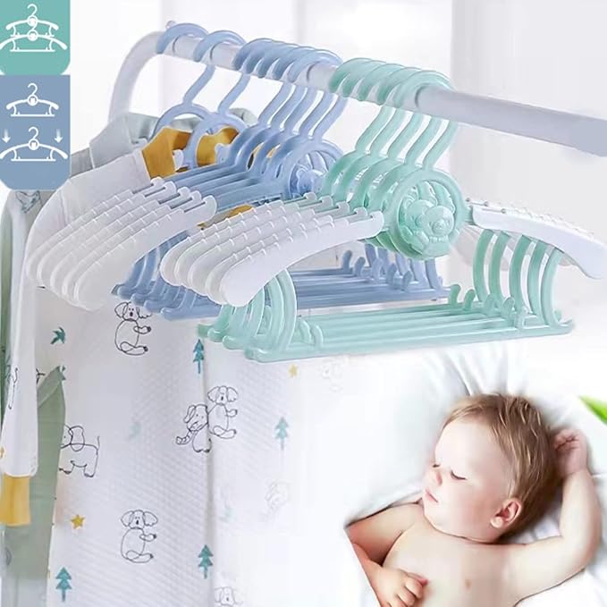 HGYZE Baby Nursery Closet Hangers, Non-Slip and Extendable Laundry Infant Pant Hangers for Newborn Clothes - 20pcs Colourful Gifts - Adjustable Children Coat Hanger for Girl Boy Toddler Kid, Colorful