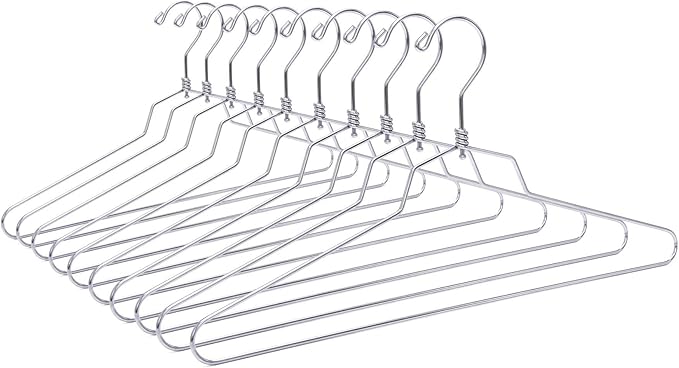 Quality Metal Hangers - Swivel Hook, Stainless Steel, Heavy Duty, Wire Clothes - 10 Standard, 17 Inches
