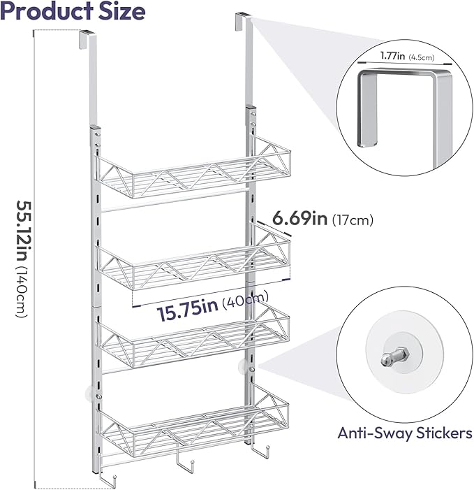 SWTYMIKI Over Door Hat Organizer - 5 Tier Wall Mounted Hat Rack with 4 Adjustable Metal Basket Heights Design and 3 Hooks, Baseball Cap Organizer Storage Holds up to 49 Caps for Door, Bedroom, Closet