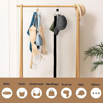 2pcs 360° Rotating 6-Claw Multi-Function Hook Closet Hanging Organizer Hangers for Clothes Hats Scarves Belts, Stainless Steel Rotary Hook Hanger for Kitchen Bathroom Office Home Storage Rack (Black)