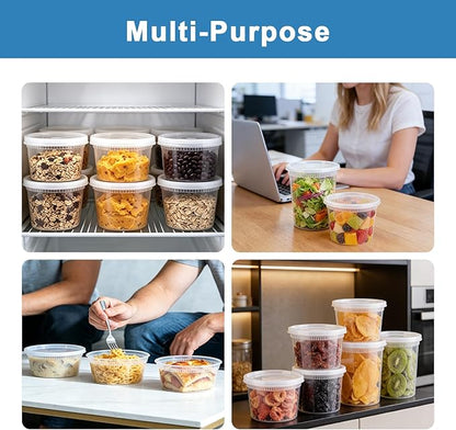 Lamosi 60 Sets Deli Containers with Lids, 8/16/32 oz Quart Containers BPA Free, Airtight Takeout Plastic Food Storage Container, Stackable Leakproof Microwave & Freezer Safe for Soup, Sauce & Leftover