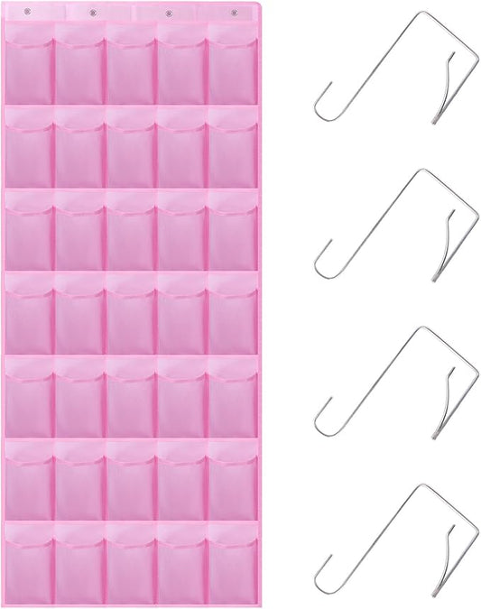 35Large Pockets Over The Door Shoe Organizer, Mesh Pockets Shoe Holder Rack, Capacity hanging shoe organizer，door shoe rack With 4 Metal Hook.