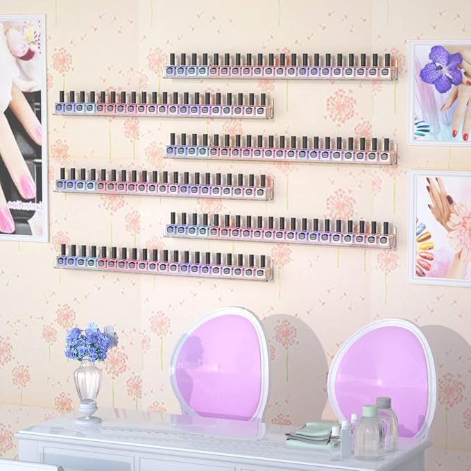 FEMELI 24 Inch Nail Polish Wall Rack: 6 Shelves Clear Acrylic Nail Polish Holder Organizer for 130-180 Bottles (24 Inch, Clear)