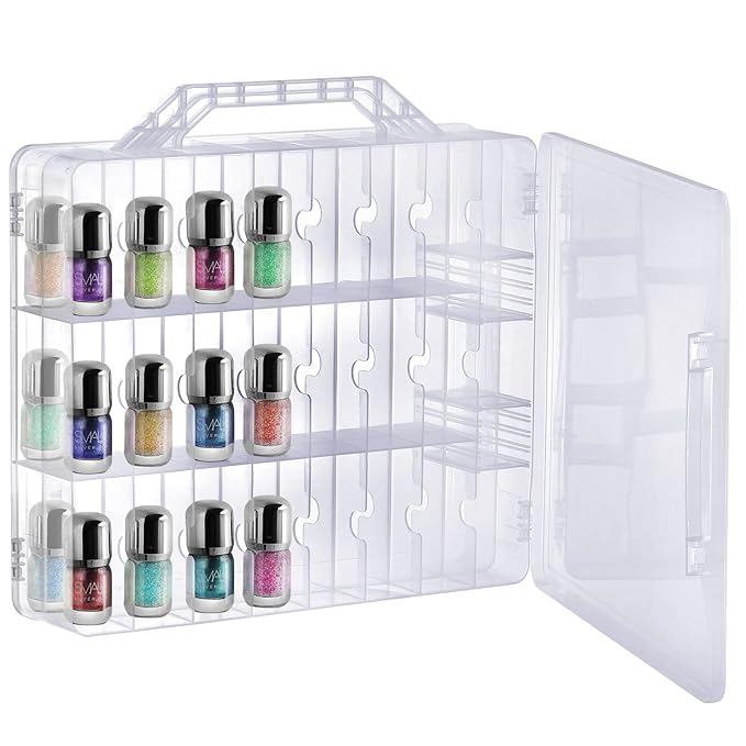Foraineam 2 Pieces Double Side Universal Clear Nail Polish Organizer Box Nail Tools Holder Case for 48 Bottles with 8 Adjustable Dividers