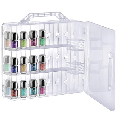 Foraineam 2 Pieces Double Side Universal Clear Nail Polish Organizer Box Nail Tools Holder Case for 48 Bottles with 8 Adjustable Dividers