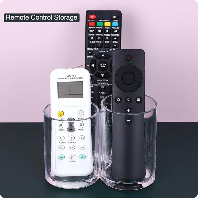 MOSIKER Makeup Brush Holder,Acrylic Clear Round Remote Control Pen Pencil Hair Nail Brush Comb Organizer with 3 Slots