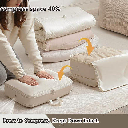 Mecolor Space Saver Compression Storage Bags, Clothes Storage, Bedding Storage, Duvet Storage, Bedding Organiser with Zipper, Pillow, Carrier Bag Storage (gray, S)