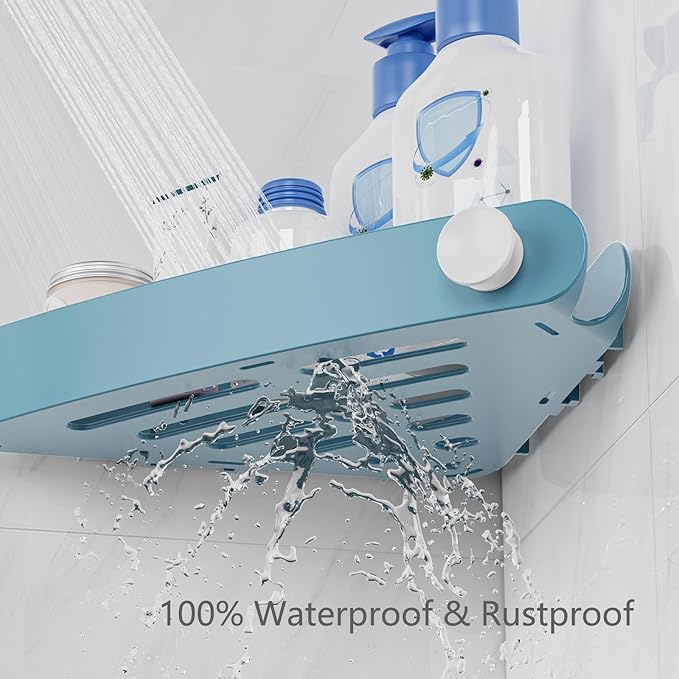 Sotfamily Plastic Shower Caddy Corner (For 90° Only), 4 Pack Adhesive Corner Shower Shelves for Bathroom Organizers and Storage, Light Blue